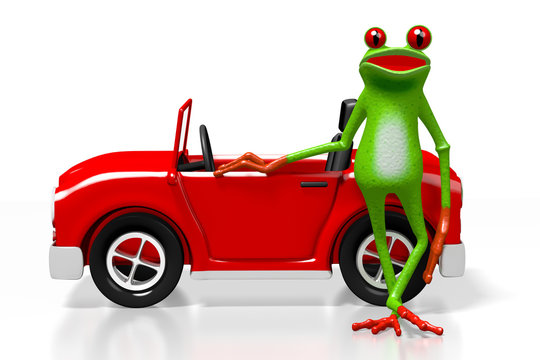 3D cartoon car and frog concept