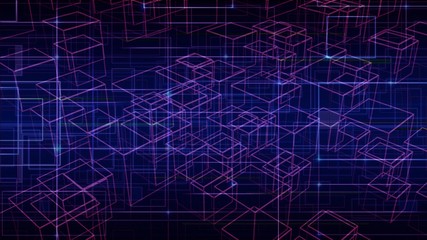 Vector tech abstract background with futuristic lines and transparent cubes. Techno design of future, minimalism