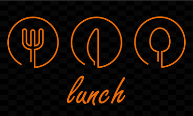 Restaurant icons. Scrawled cutlery signs over black background. vector illustration