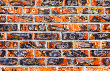 Weathered old red brick wall texture background
