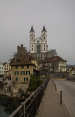 Fototapeta na wymiar Burg in Aarburg im Nebel