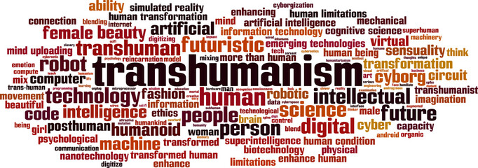 Transhumanism word cloud concept. Vector illustration