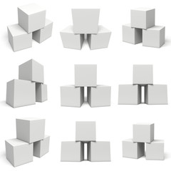 White boxes set isolated on white background.