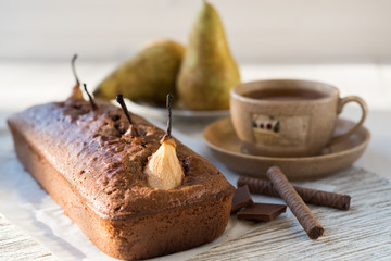 Chocolate cake with pears