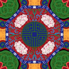 Seamless pattern with chinese ornament peony