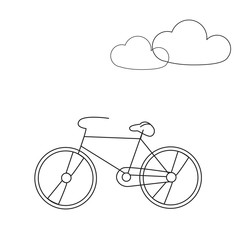 Bike line icon. Travel bicycle concept illustration with clouds.