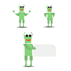 Green alien monster. Monsters cheerful and sad