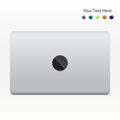 Silver thin aluminum laptop in closed. Top view. Vector