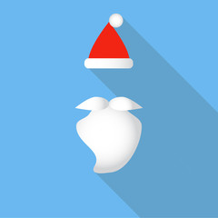 Vector Santa's hat, beard and mustaches on blue background. 