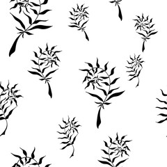 Naklejka premium Seamless pattern with hand drawn wild herbs - ferns. Vector, EPS 10.