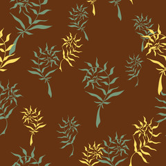 Seamless pattern with hand drawn wild herbs - ferns. Vector, EPS 10.