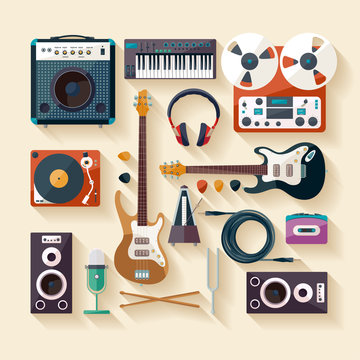 Musical instruments. Flat design.