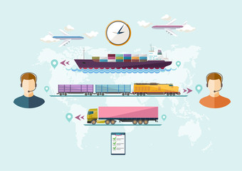 Global freight transportation. Flat design.