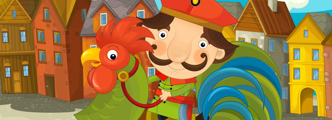 Cartoon scene - nobleman on the rooster - illustration for the children