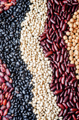 multicolored, black, white, red beans