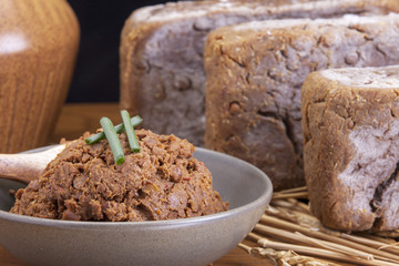 Close up of soy bean paste.