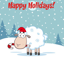 Funny Christmas Sheep Cartoon Character Greeting Card