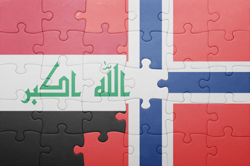 puzzle with the national flag of norway and iraq