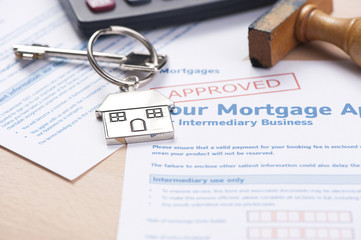 Fototapeta na wymiar Approved mortgage loan agreement application