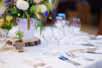 Table set for an event party or wedding reception