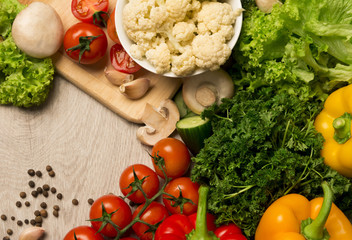 fresh vegetables on a wooden table