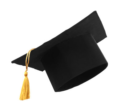 Black student hat, isolated on white