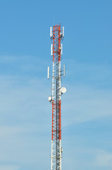 very high Telecommunication tower with blue sky
