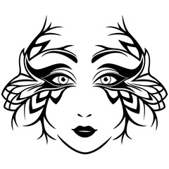 Abstract black and white female face with mask