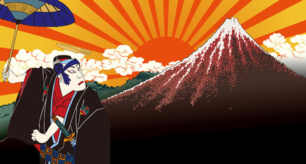 葛飾北斎 山下白雨と豊原周延 助六のイメージイラスト