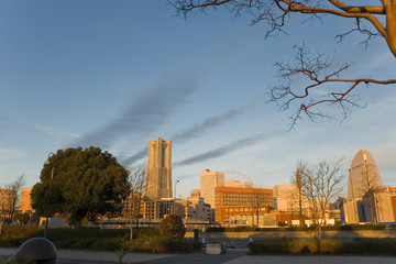 横浜みなとみらいの朝焼け