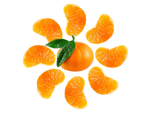 Sweet fresh juicy mandarin sun-like pattern on a white background