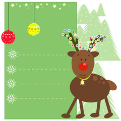 Christmas greeting card with cute reindeer and place for your text.