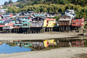 Fototapeta na wymiar Palafitos (stilt houses) in Castro, Chiloe island, Chile