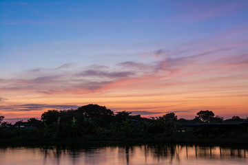Sunset at twilight at pond  ,Samutprakarn Thailand