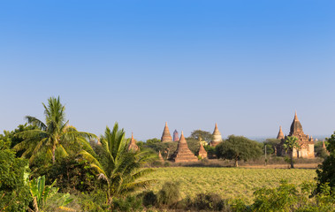 Ancient pagoda with blue sky in Bagan, Myanmar.