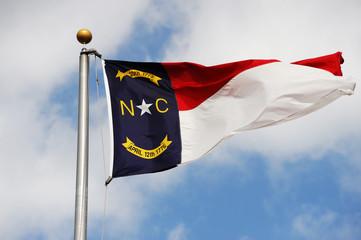 North Carolina State flag waving in the wind