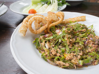 salad with tamarind leaf, traditional Thai food