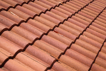 brown tile roof weathered on building residential