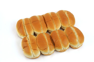 fresh bread rolls on white background