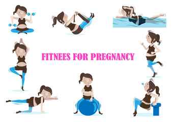 
Pregnant woman is doing exercises set.vectors illustrations