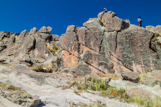 Rugged rocks at Horca del Inca, ancient astronomical observatory in Copacabana, Bolivia.