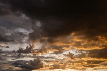 sunset sky and glowing cloud, twilight sky before rain