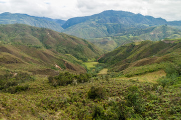 Fototapeta premium Countryside in cloud forest mountains around Leymebamba, northern Peru.
