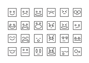 Square emoji set, simple emoticons outline collection, vector eps10 illustration