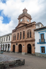 Fototapeta na wymiar Buildings in Parque Pedro Moncayo in Ibarra town, Ecuador