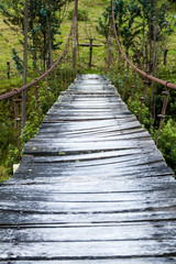 Fototapeta premium Suspension bridge over Toachi river near Quilotoa crater, Ecuador