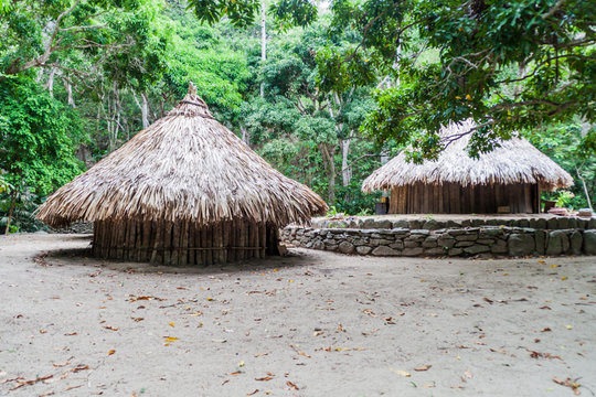 Traditional rustic houses of indigenous Kogi people in Tayrona National Park, Colombia