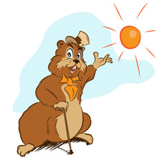 Happy groundhog on his day with mayor hat, vector illustration