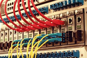 Fiber Optic cables connected to an optic ports