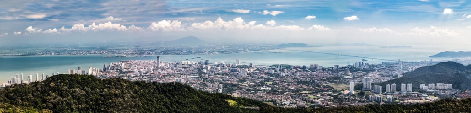 Aerial panorama cityscape of Georgetown, capital of Penang state